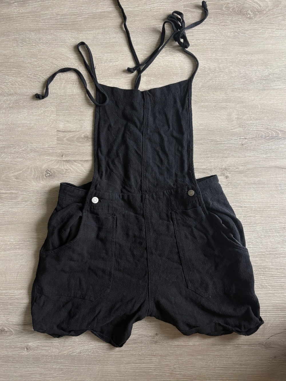 Women's Black Cotton Blend Short Overalls